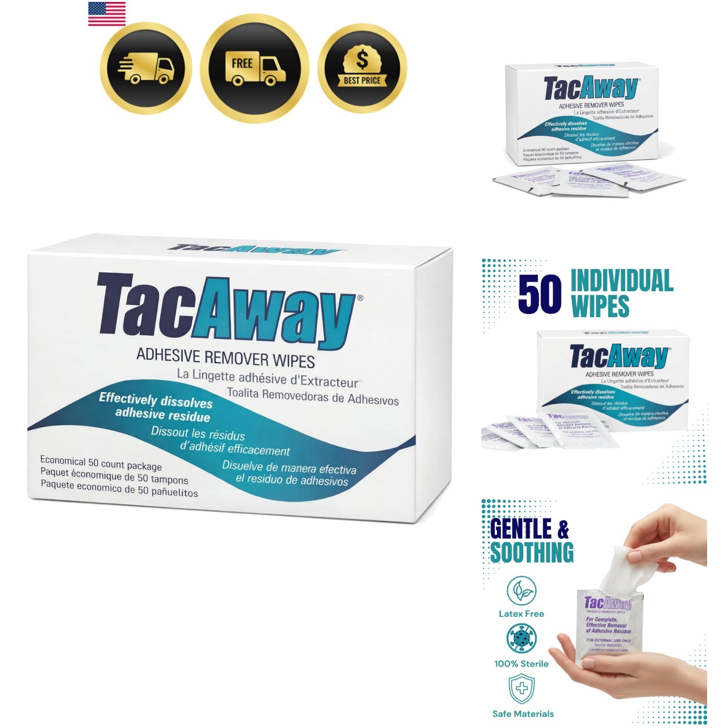 Trms408W – Tacaway Adhesive Remover Wipe, Non-Acetone, 50/Box