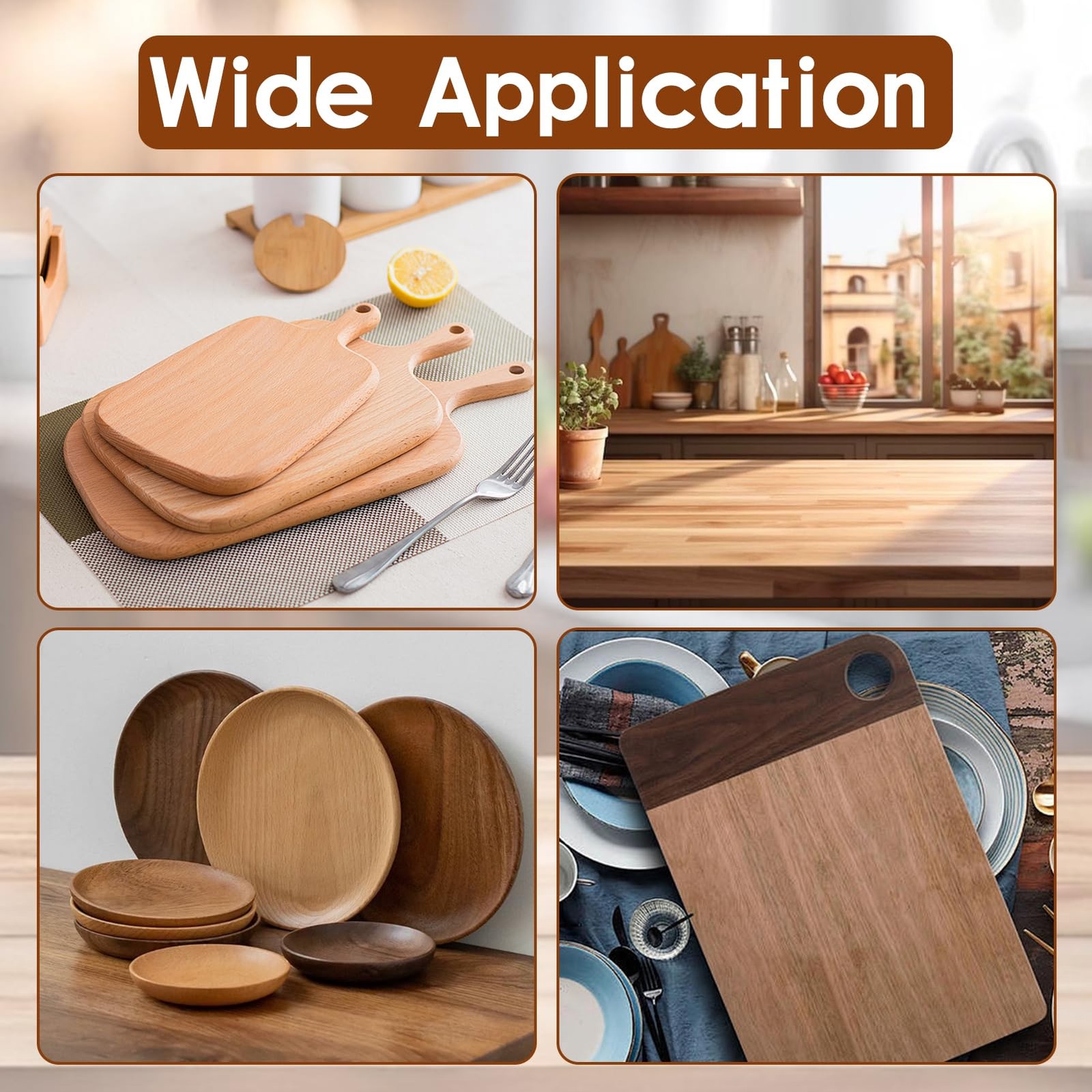 3 Pcs Cutting Board Oil Wax Applicator and Scrub Brush Set Natural Bamboo Woo…