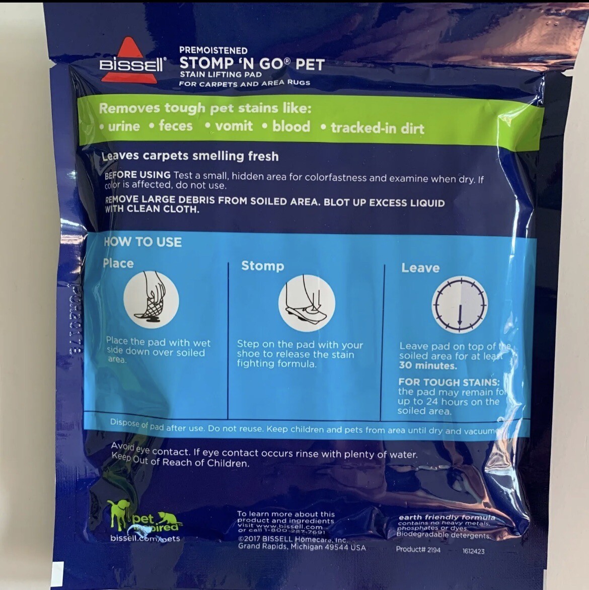 3 Packs New Bissell Stomp N Go Pet Stain Lifting Pads +Oxy New Sealed 1 Per Pack
