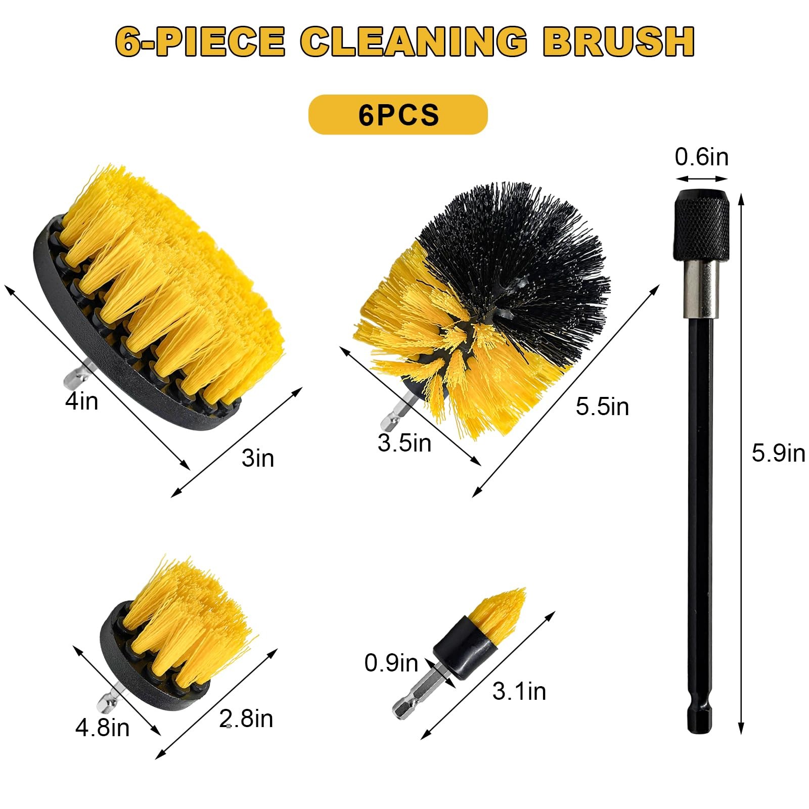 6PCS Drill Brush Attachment Set 1/4in Power Scrubber Cleaning Kit for Car Floor