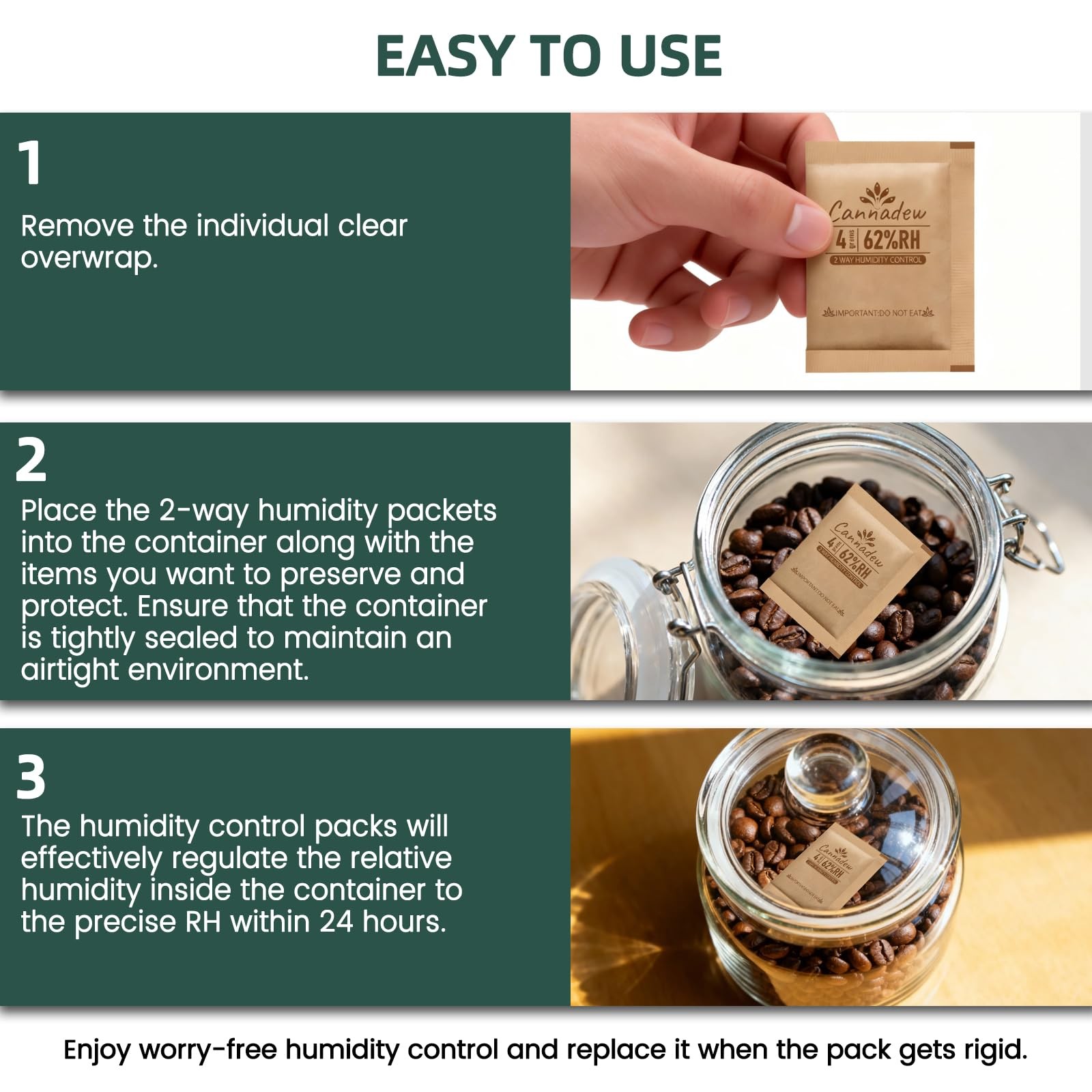 62% RH,4 Gram (10 pcs) Two-Way Humidity Control Packs, Kraft Paper Wrapped