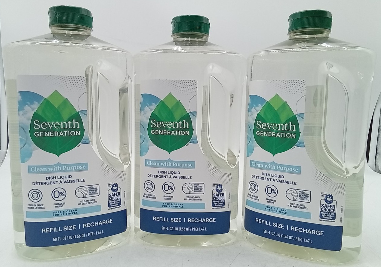 Seventh Generation Natural Dishwashing Liquid Free & Clear Three Pack 50 Fl Oz
