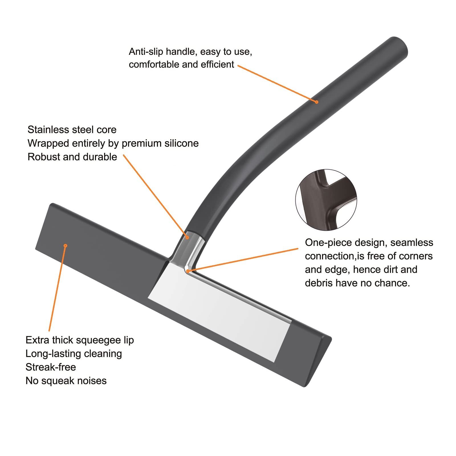 Squeegee Matte Black 9 Inch Streak Free Cleaning Shower Squeegee For Glass Doors