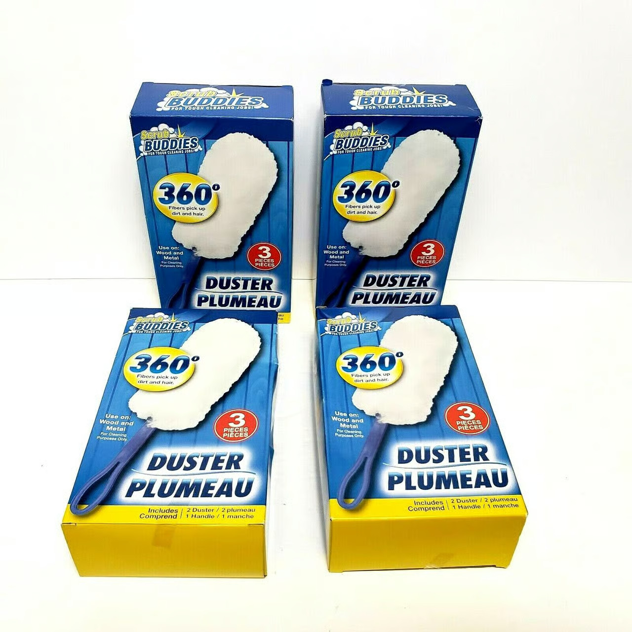 4x Scrub Buddies Multi Surface Duster 360 Fluffy All Round 1_Handle 2_Dusters/Pk