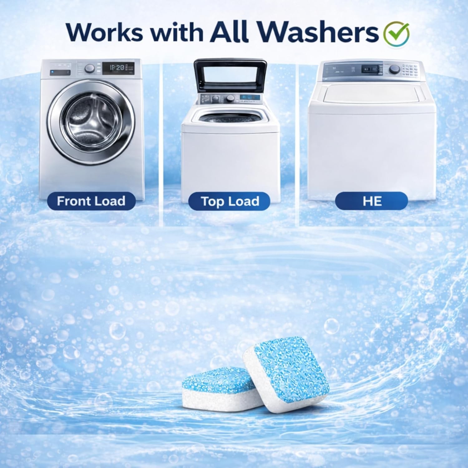 Washing Machine Cleaner Tablets 24 Count Descaler Front Top Load HE Washer