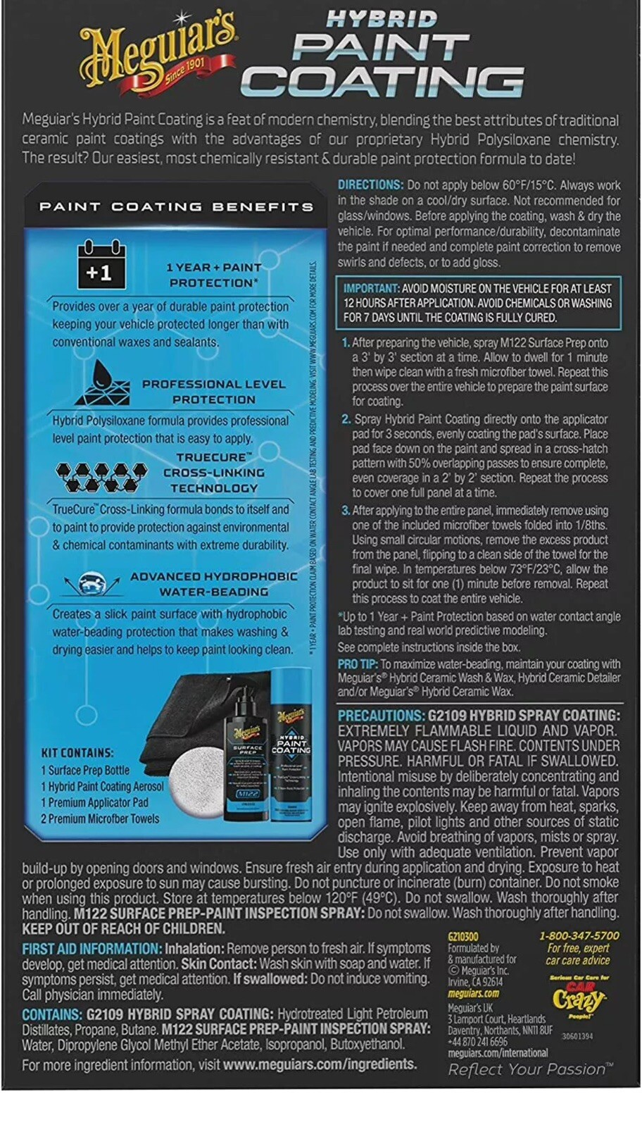 New Authentic Meguiar’s Hybrid Paint Coating Kit Car Vehicle 1 Year Protection