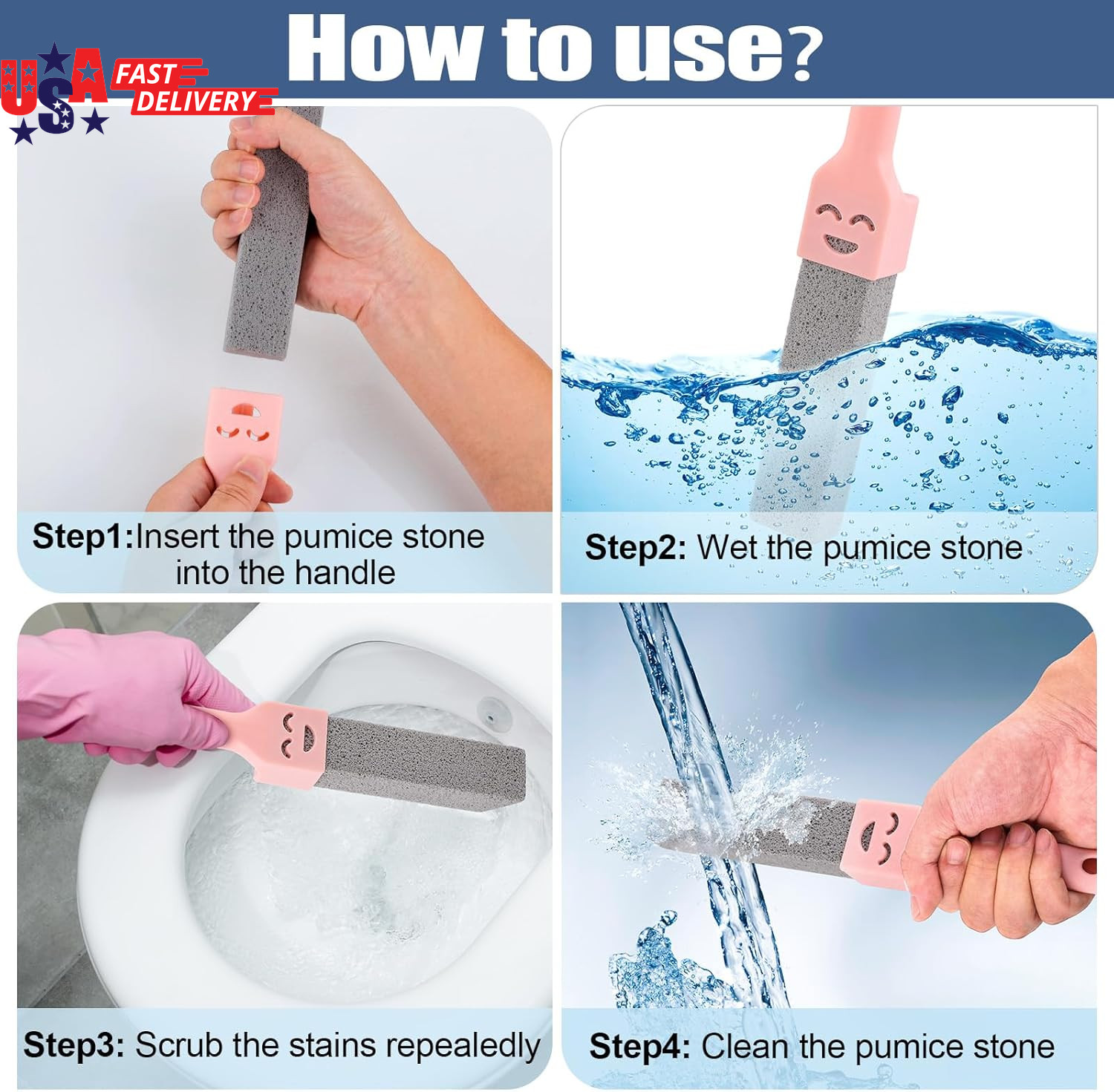 8 Pack Pumice Stone Scouring Sticks with 2 Universal Handles, Grey Pumice Stone