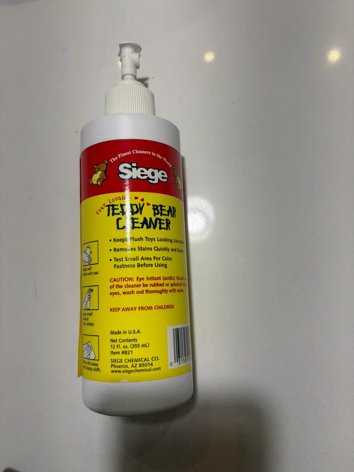 Siege Plush Toy Stain Remover Cleaner Spray Bottle 12oz. Mostly Full,Missing Cap
