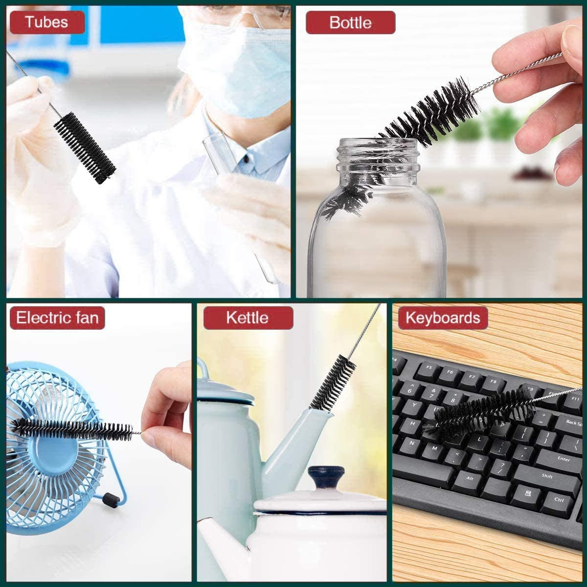 Long Straw Brush, Nylon Pipe Tube Cleaner 8.2-Ihch 10 Different Diameters Set of
