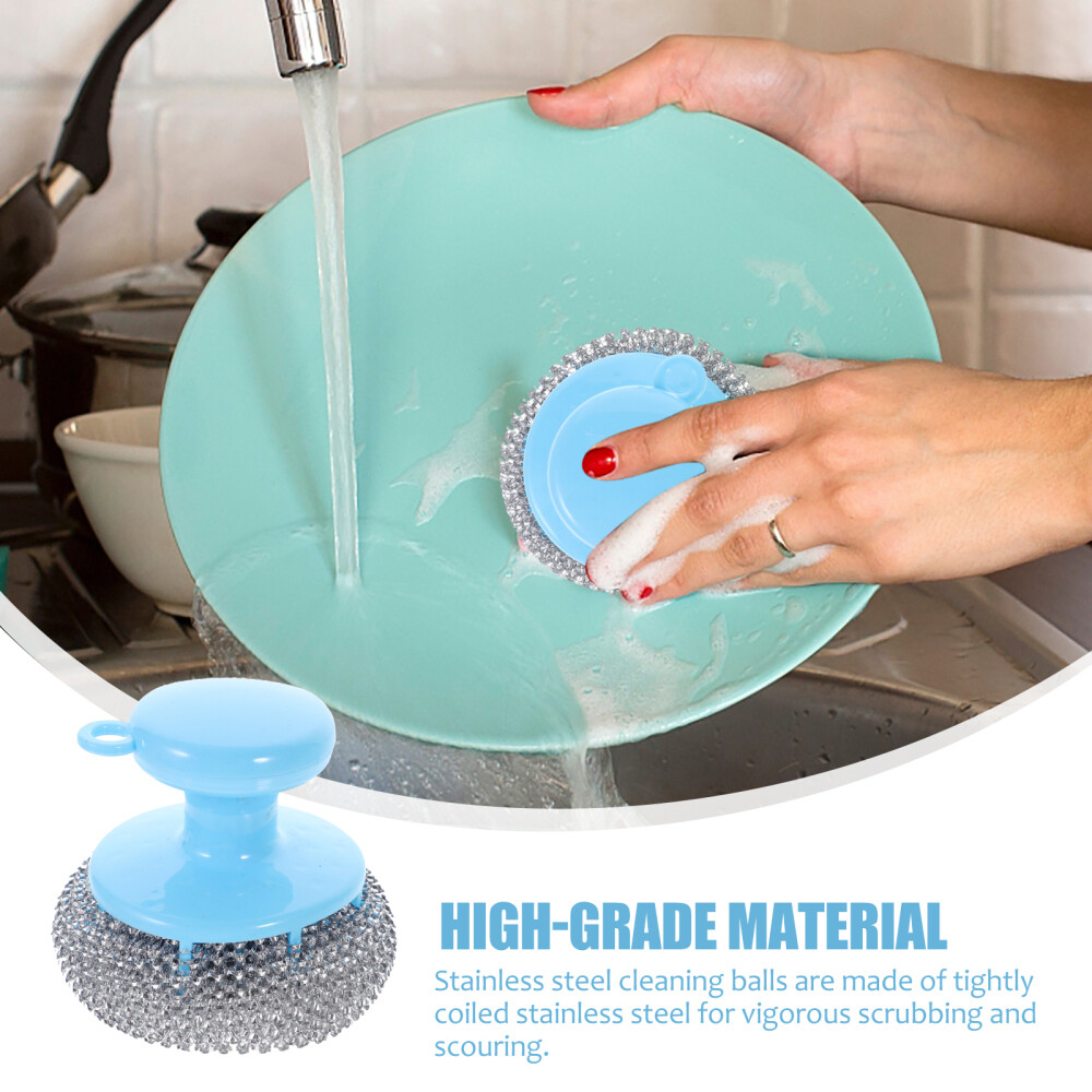 5 Sets Pot Metal Scrubber Pot Cleaning Brushes Pan Scrubber with Handle