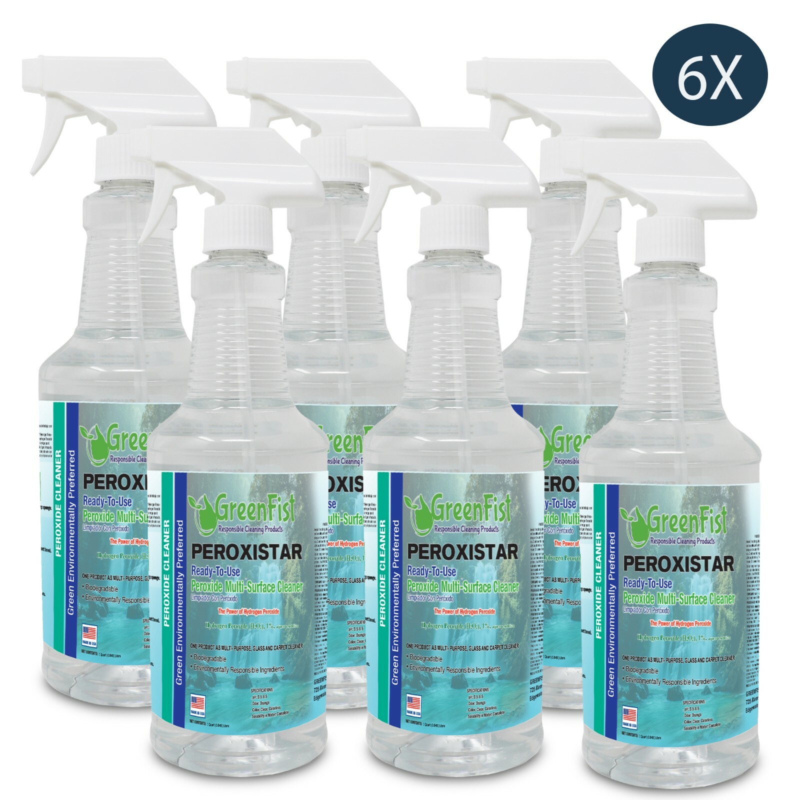 Hydrogen Peroxide All Purpose( Toilet, Carpet,Glass,Stain) Cleaner 32 oz (6x)
