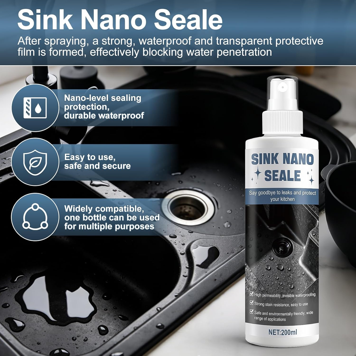 Kitchen Sink Cleaner, Composite Sink Restorer, Stainless Steel Sinks Cleaner wit