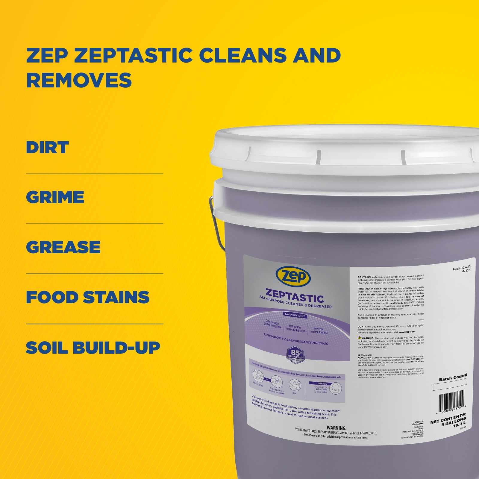 Zep Zeptastic All-Purpose Cleaner and Degreaser – 5 Gallon (1 Unit) 325735 –