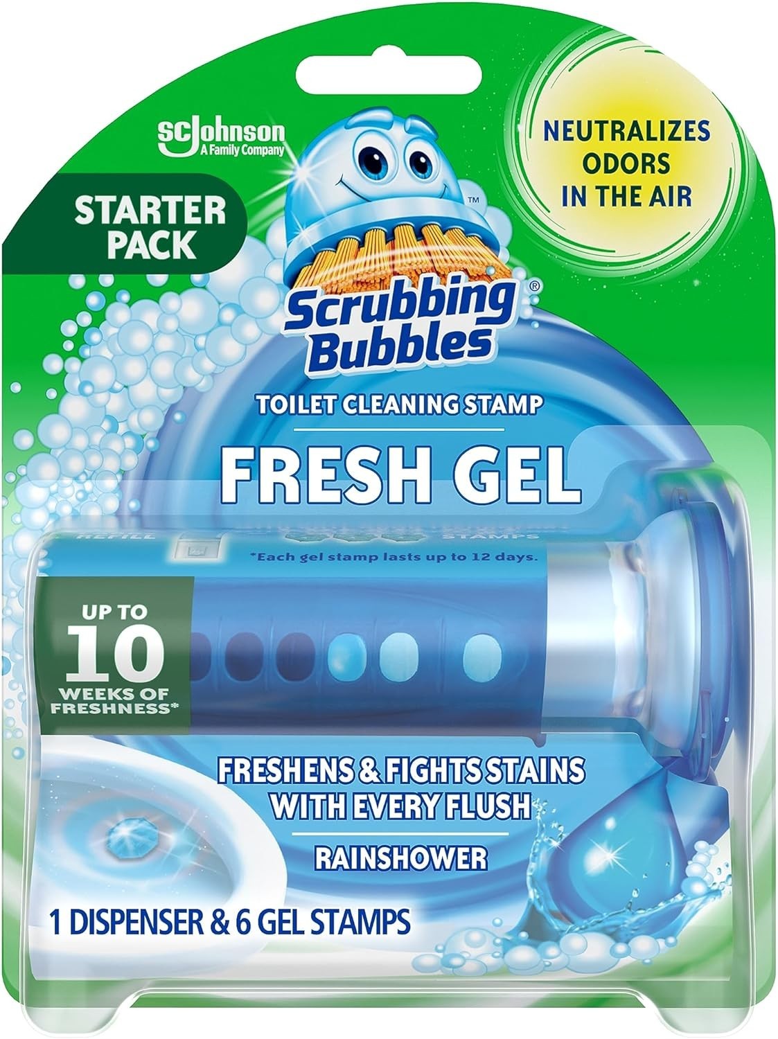 6 Rainshower Scented Fresh Gel Toilet Stamps – Easy, Hands-Free Cleaning Action