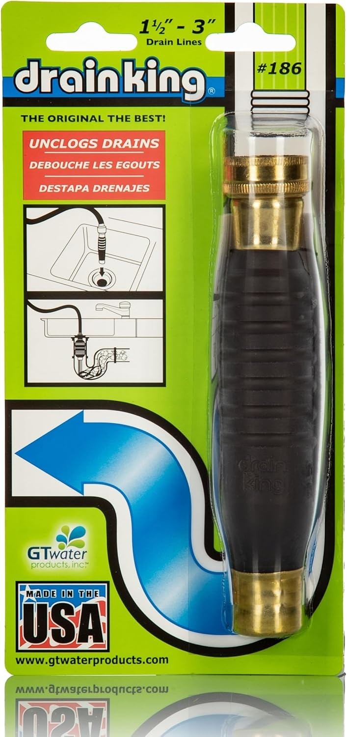 Drain King – 186: Efficient Water-Powered Drain Cleaner for All Sizes (1.5-3 in)
