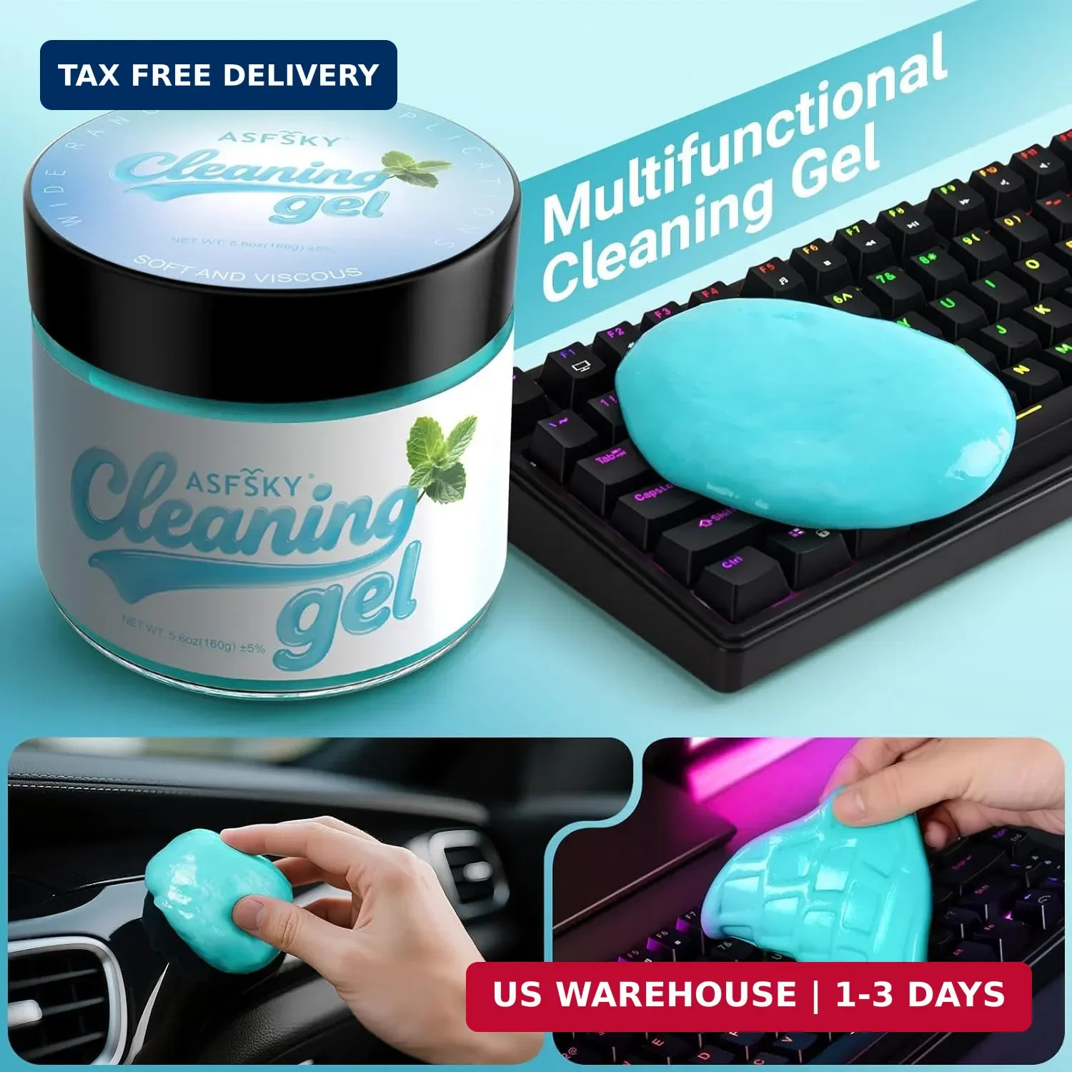 ASFSKY Car Cleaning Gel (Blue,Mint) Cleaning Putty Universal Dust Cleaning Car I