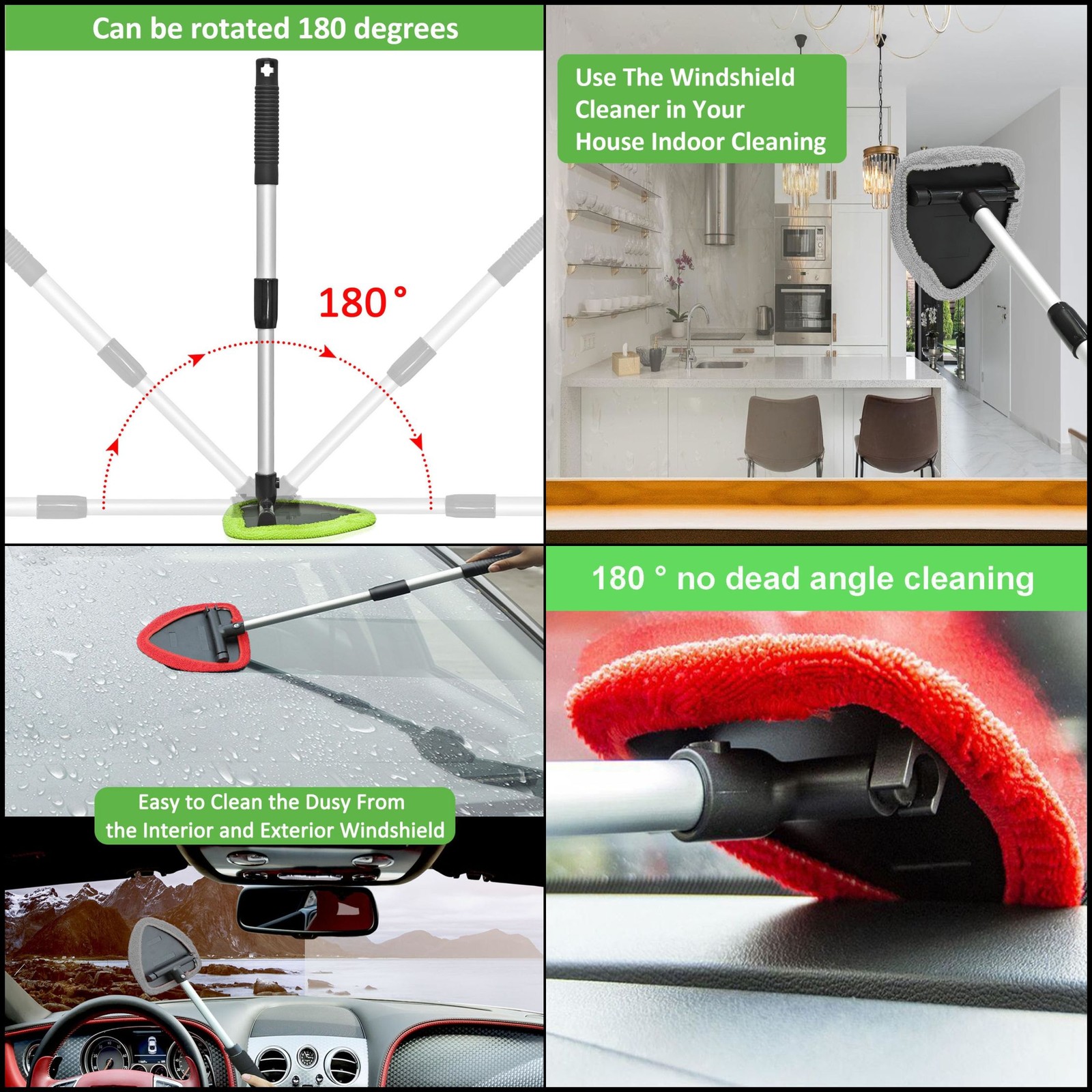 Beieverluck Car Window Cleaner Kit – Extendable Handle, 9 Pads & 3 Spray Bottles