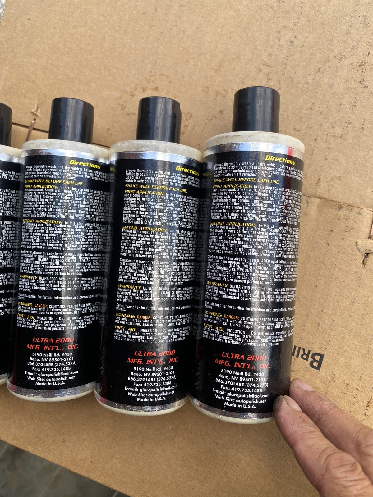 GLARE Ultra 2000 PROFESSIONAL AUTO CAR PAINT POLISH WAX 12OZ 4 BOTTLE LOT NEW!