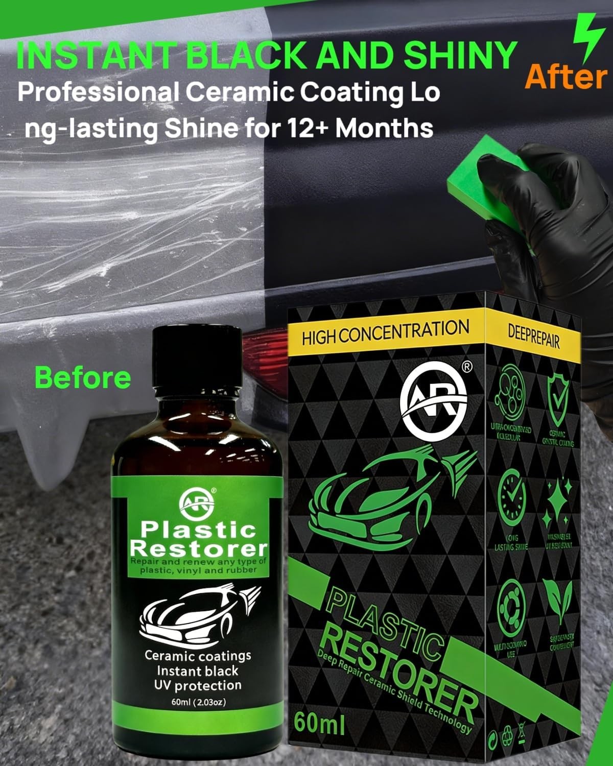 Plastic Restorer for Cars, 60ML Black Trim Restorer, Back to Black Plastic Resto