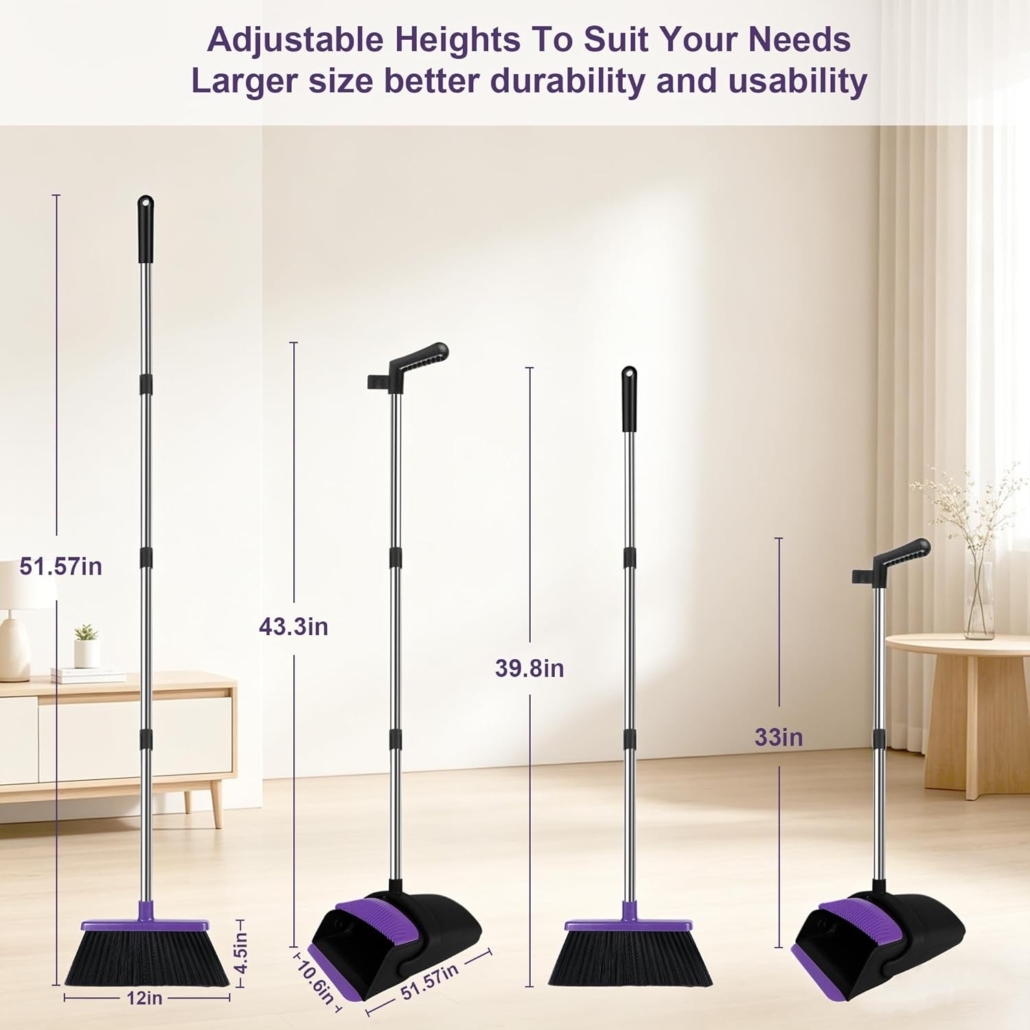 Broom and Dustpan Set, Upright ple Broom with Dustpan bo Set Long
