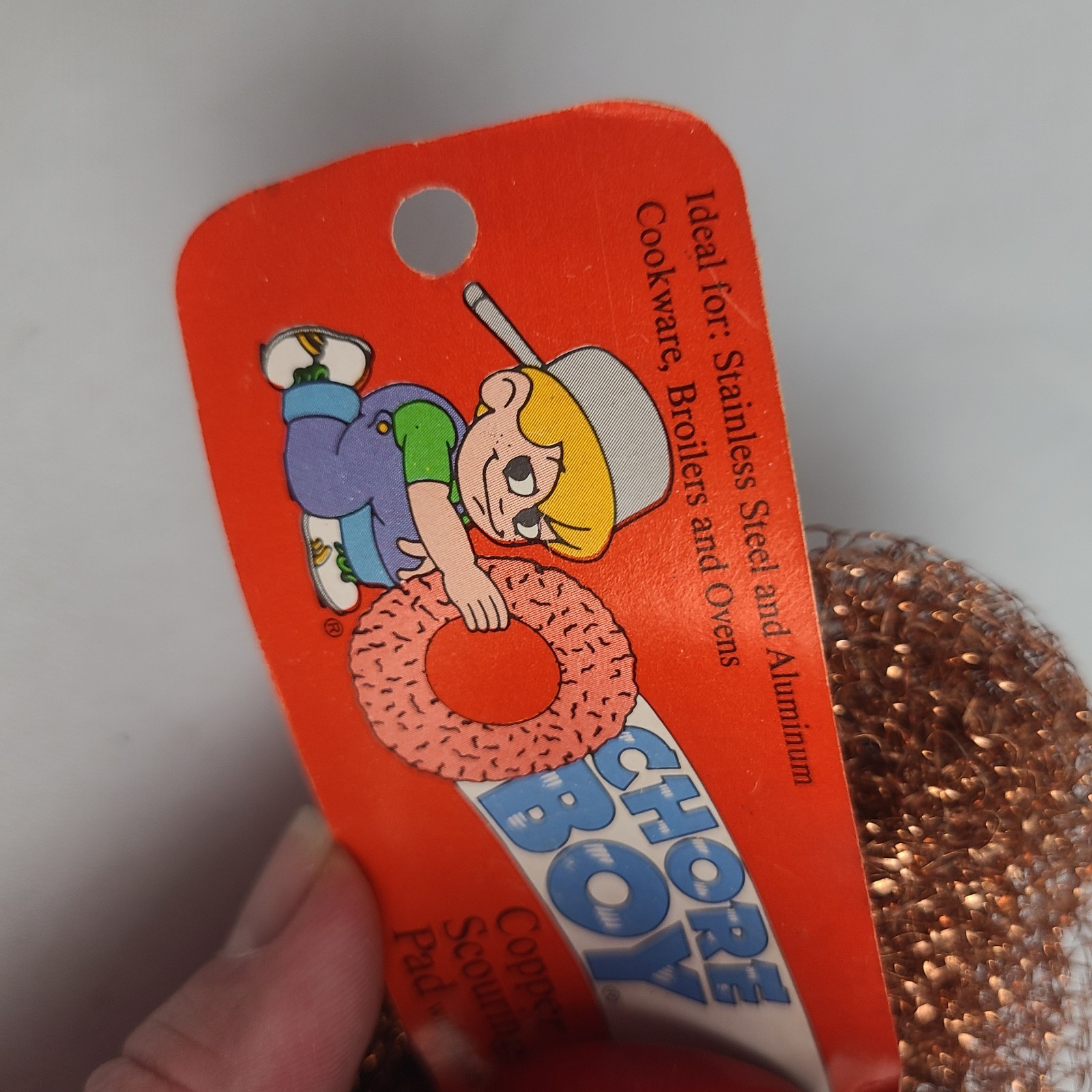 Vintage NOS Chore Boy Copper Scrubber Scouring Pad Wood Handle Original Tag