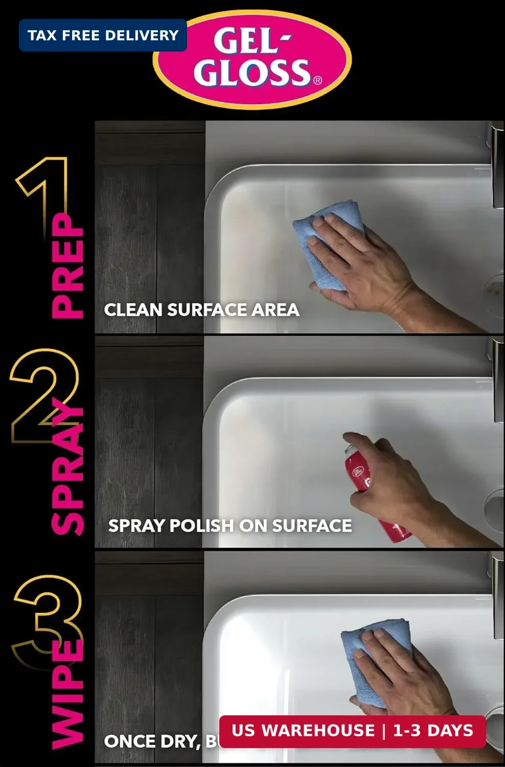 Gel Gloss Cleaner 12 Ounce Aerosol Safe for Acrylics Stainless Steel and More