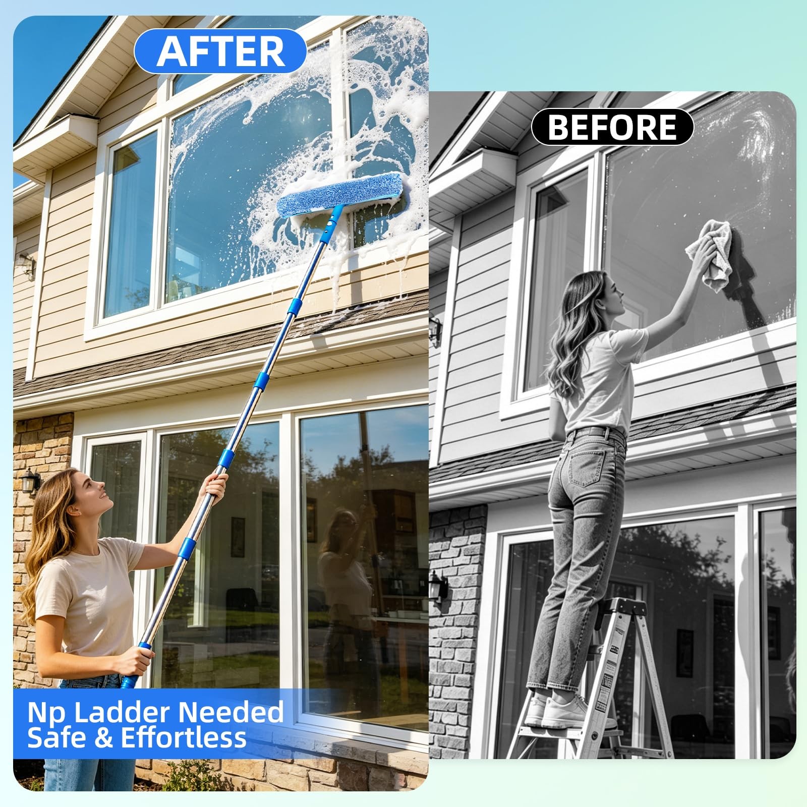 Window Cleaning Kit with 3 Gal Bucket – 14” Window Squeegee&15” Scrubber&76…