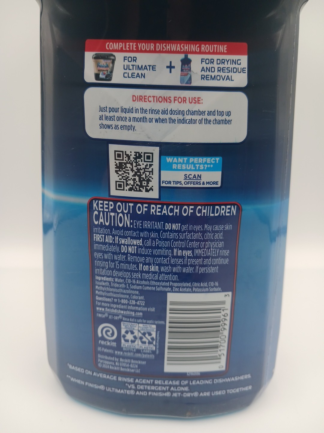 (1) Finish Jet-Dry Rinse Aid, 38 fl. oz. 374 Washes 3in1 Ultra Residue Removal