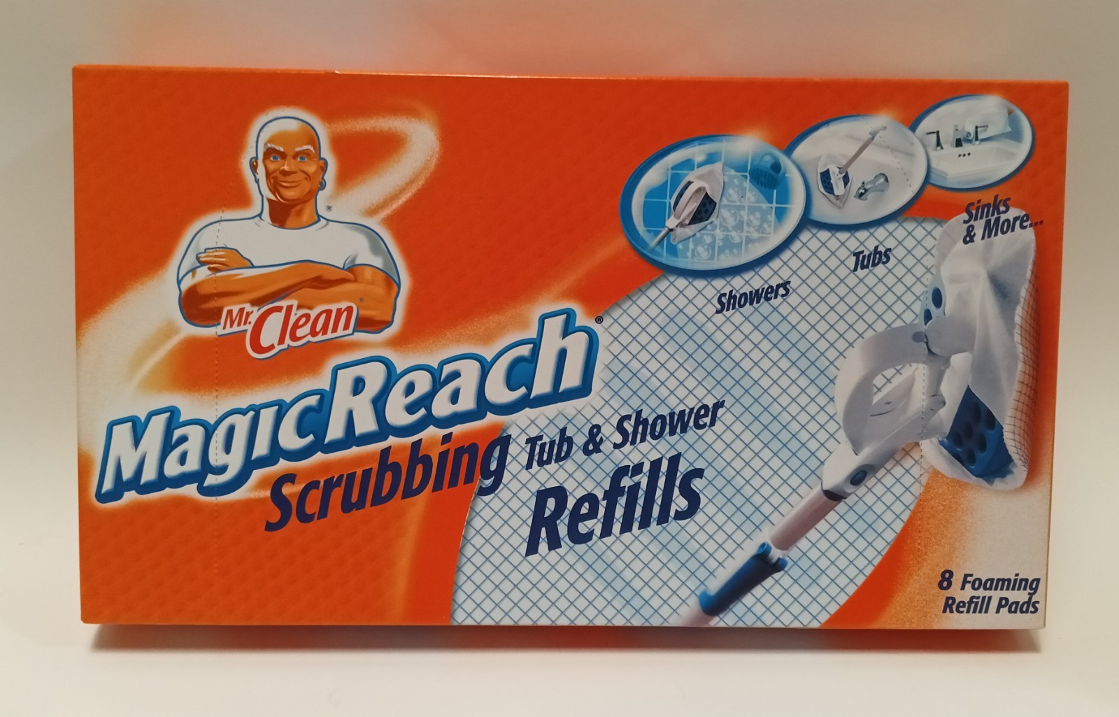 New Mr. Clean Magic Reach Scrubbing Tub And Shower 8 Foaming Refill Pads
