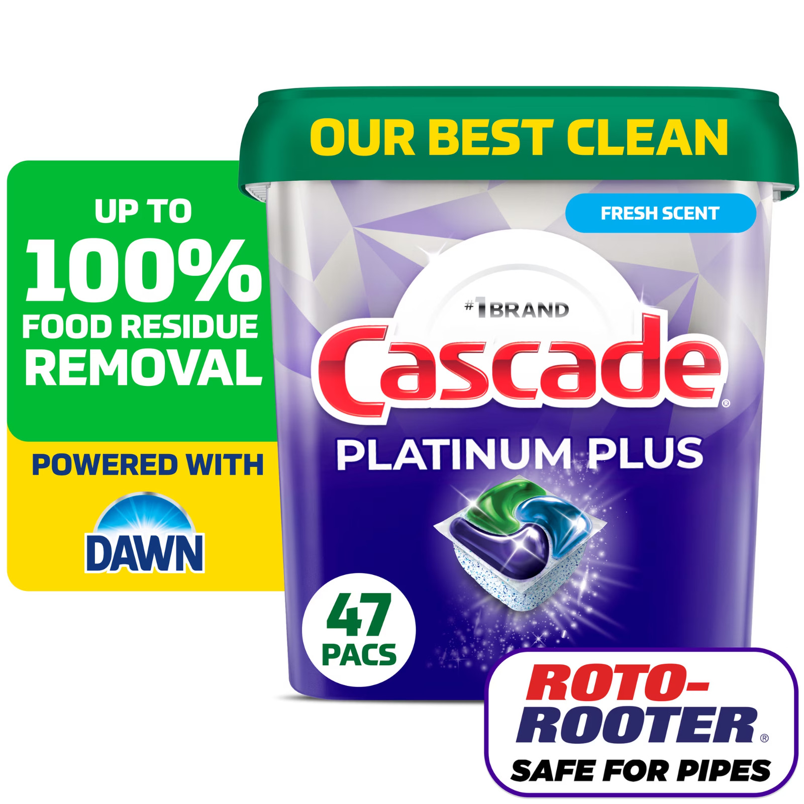 Cascade Platinum Plus Dishwasher Pods Fresh Scent 2 Pack 47 Count