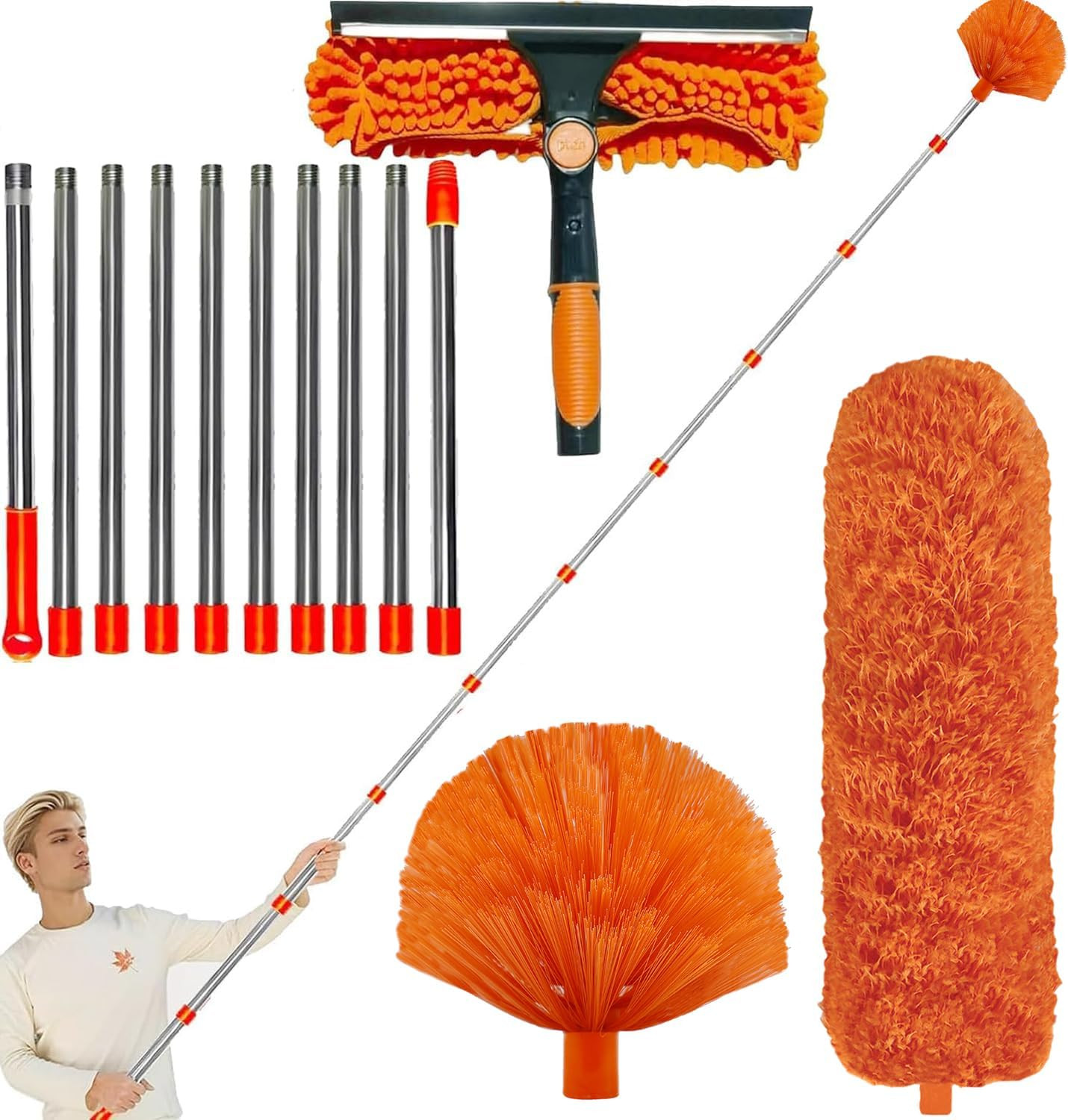 20+ Feet High Reach Dusting Kit with 3-14 Ft Extension Pole //2 in 1 Window Clea