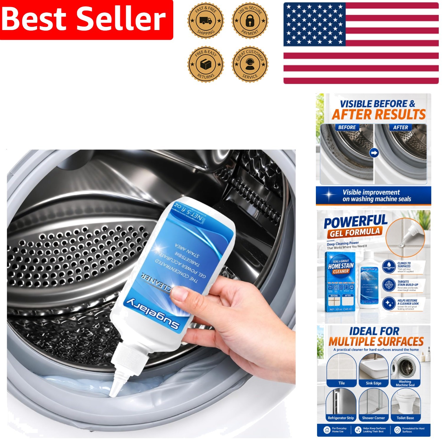 Mold Stain Cleaner Gel 5 Oz Household All-Purpose Grout Caulk Shower Washer Seal