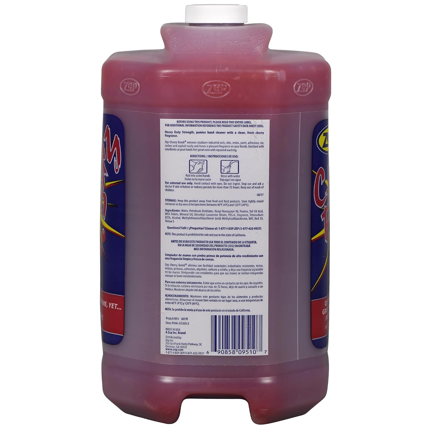 Zep Cherry Bomb Hand Cleaner – 1 Gallon (Case of 4) 95124 – Removes Stubborn I