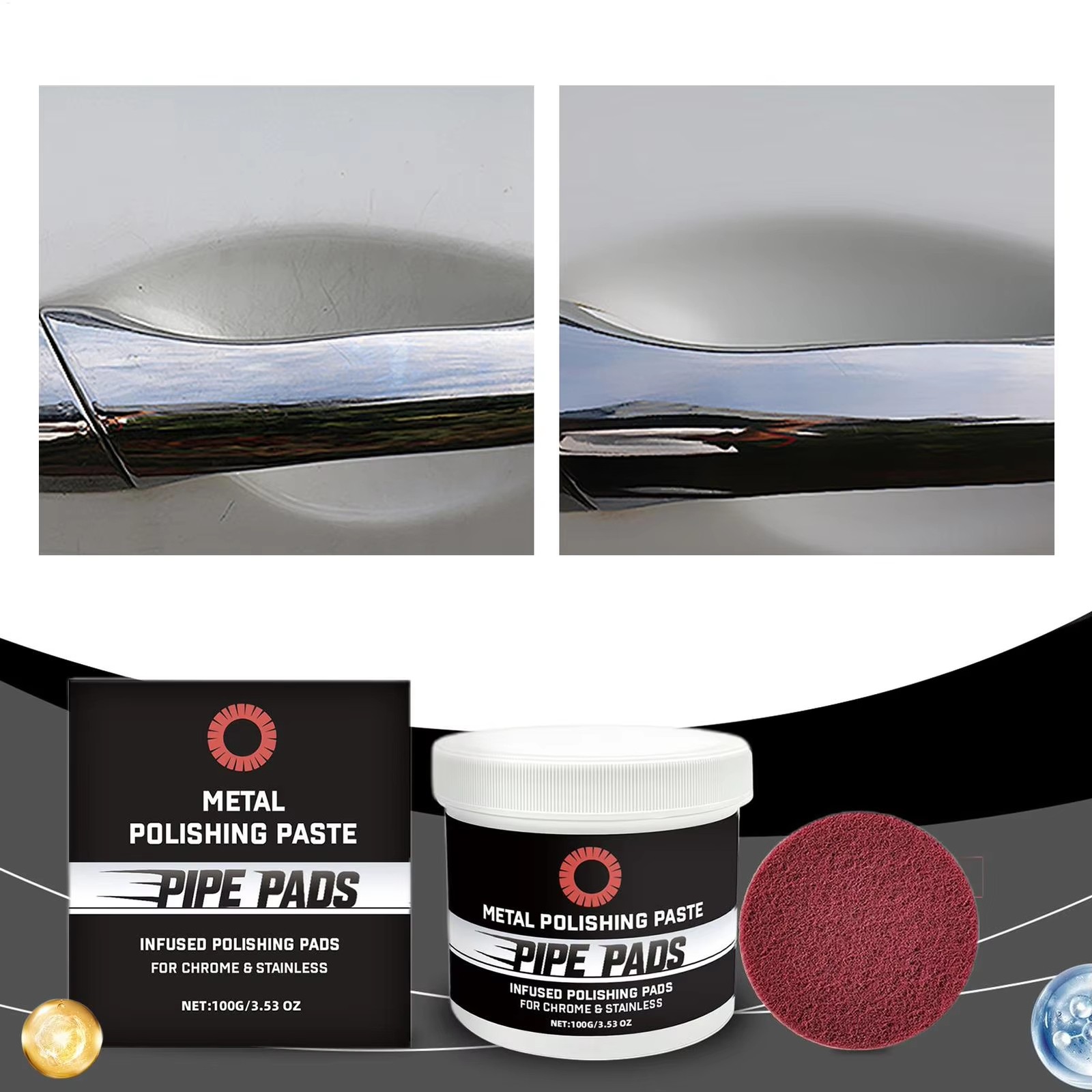 3x Metal Polish Paste Protectant Scratch Remover Pipe Infused Polishing Pad