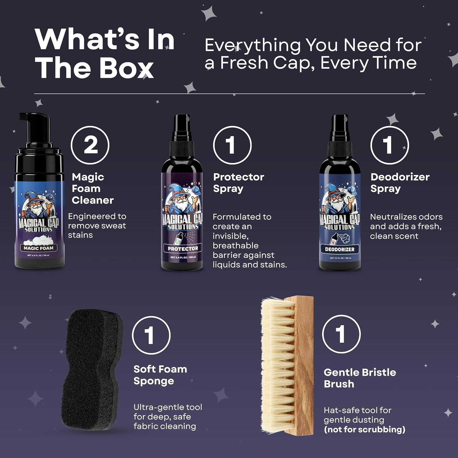 Complete Hat Cleaning Kit with Foam Cleaner Brush & Protector for Baseball Caps