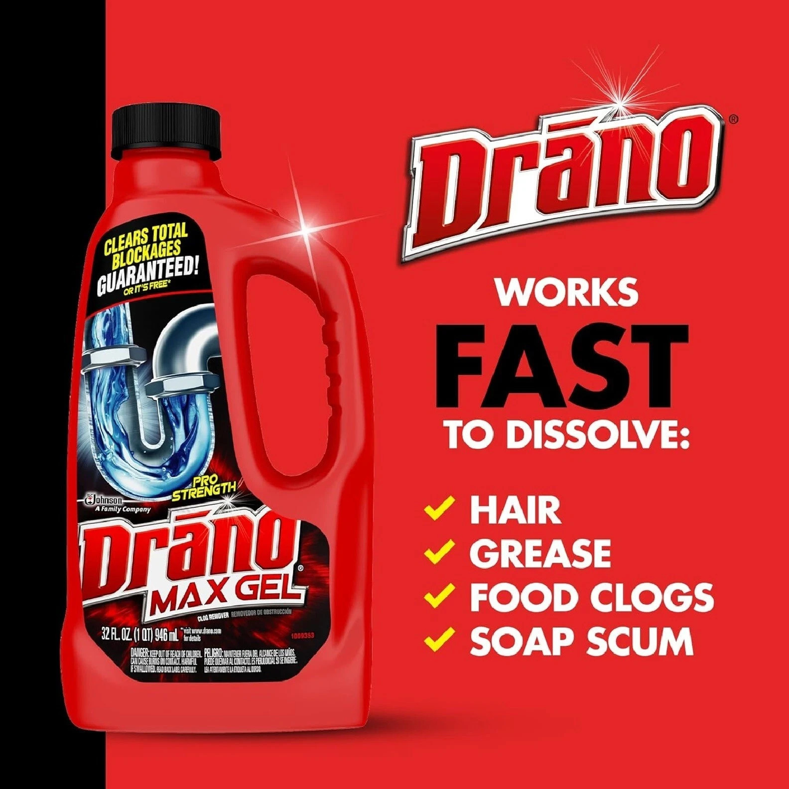 Drano Max Gel Drain Clog Remover and Cleaner for Shower or Sink Drains, Unclogs