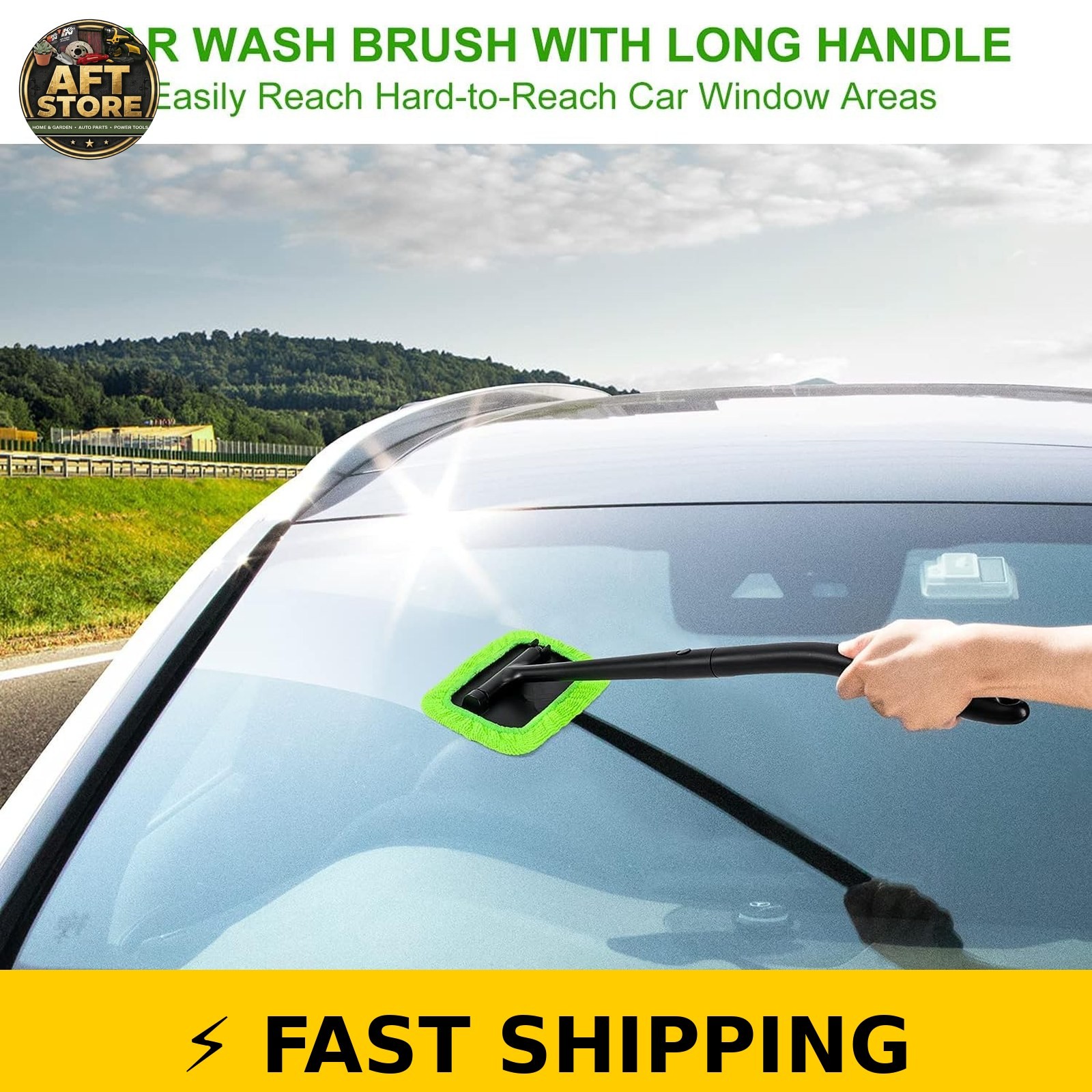 Xindell Windshield Cleaner Tool with 22″ Handle & Microfiber Pads