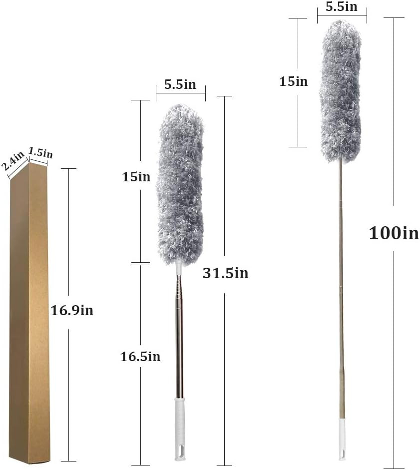 Extendable Gray Dust Removal Tool 30 To 100 Inches Bendable Duster Head