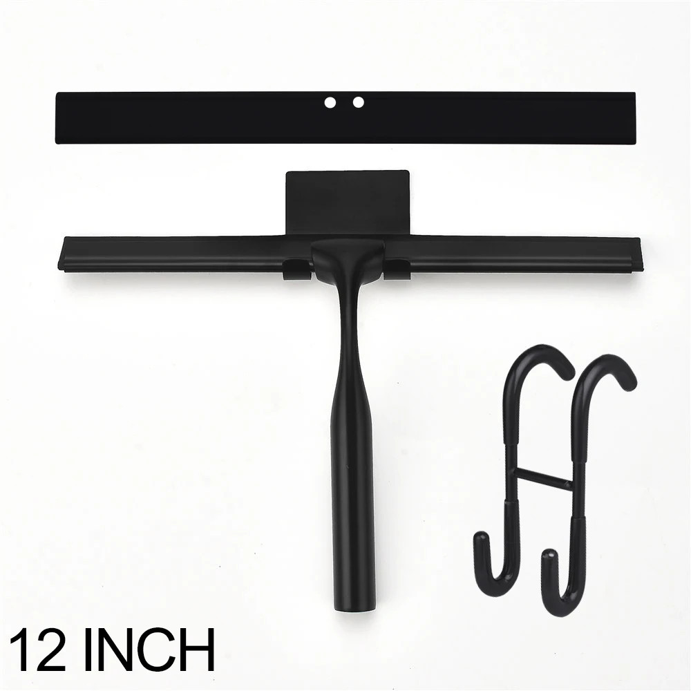 Squeegee 10” 12” 14” INCH Black Rubber Silicone Shower Cleaner with Hook Stai