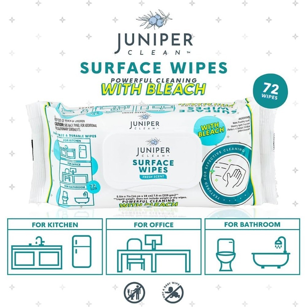 Surface Wipes with Bleach All Purpose Cleaner for Bathroom Kitchen Office 72