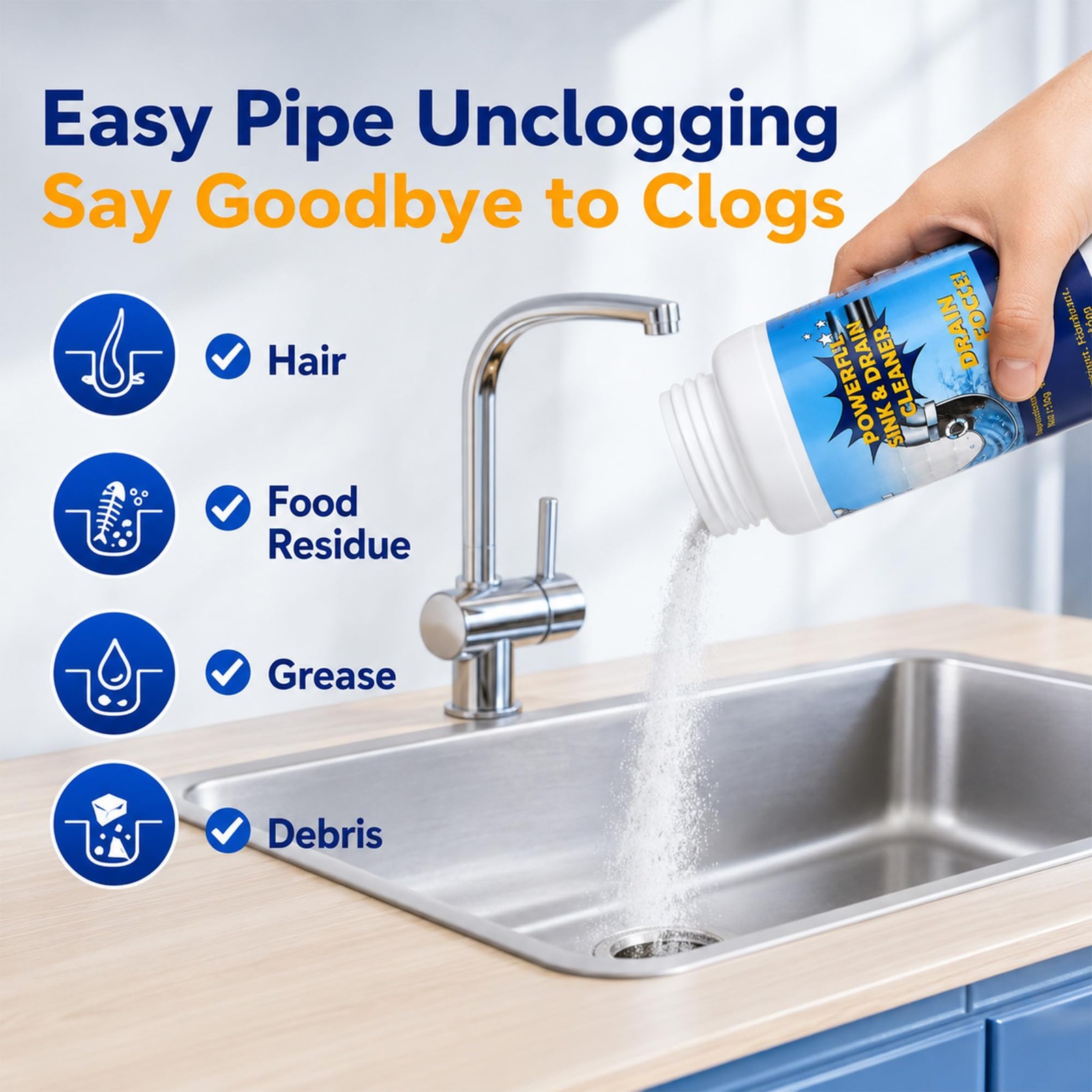 Loruoea 4Pack Potent Drain Cleaner & Clog Remover for Kitchen & Bath Pipes