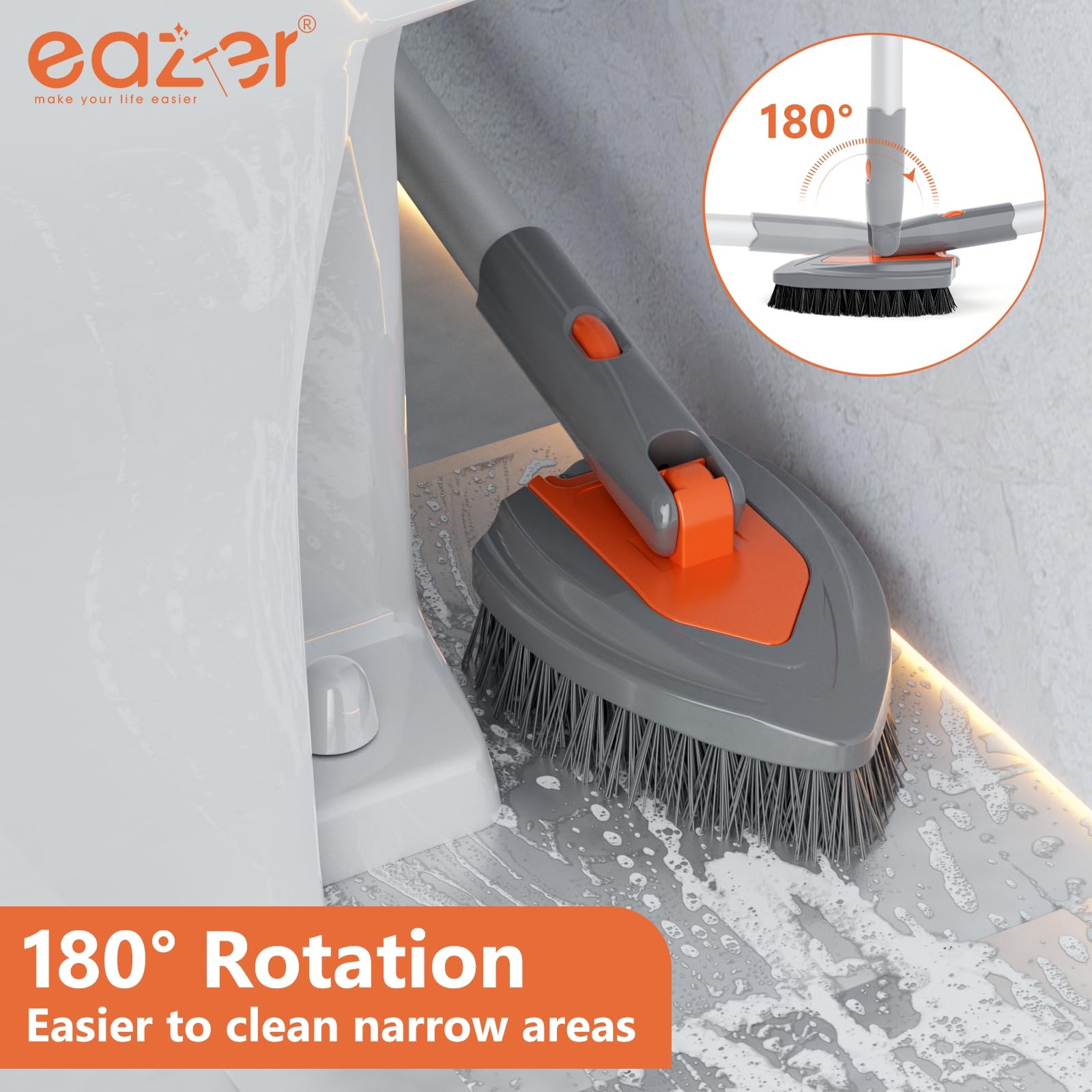 4-in-1 Long-Handled Tub Scrubber-Versatile Bathroom Cleaning Brush with Showe…