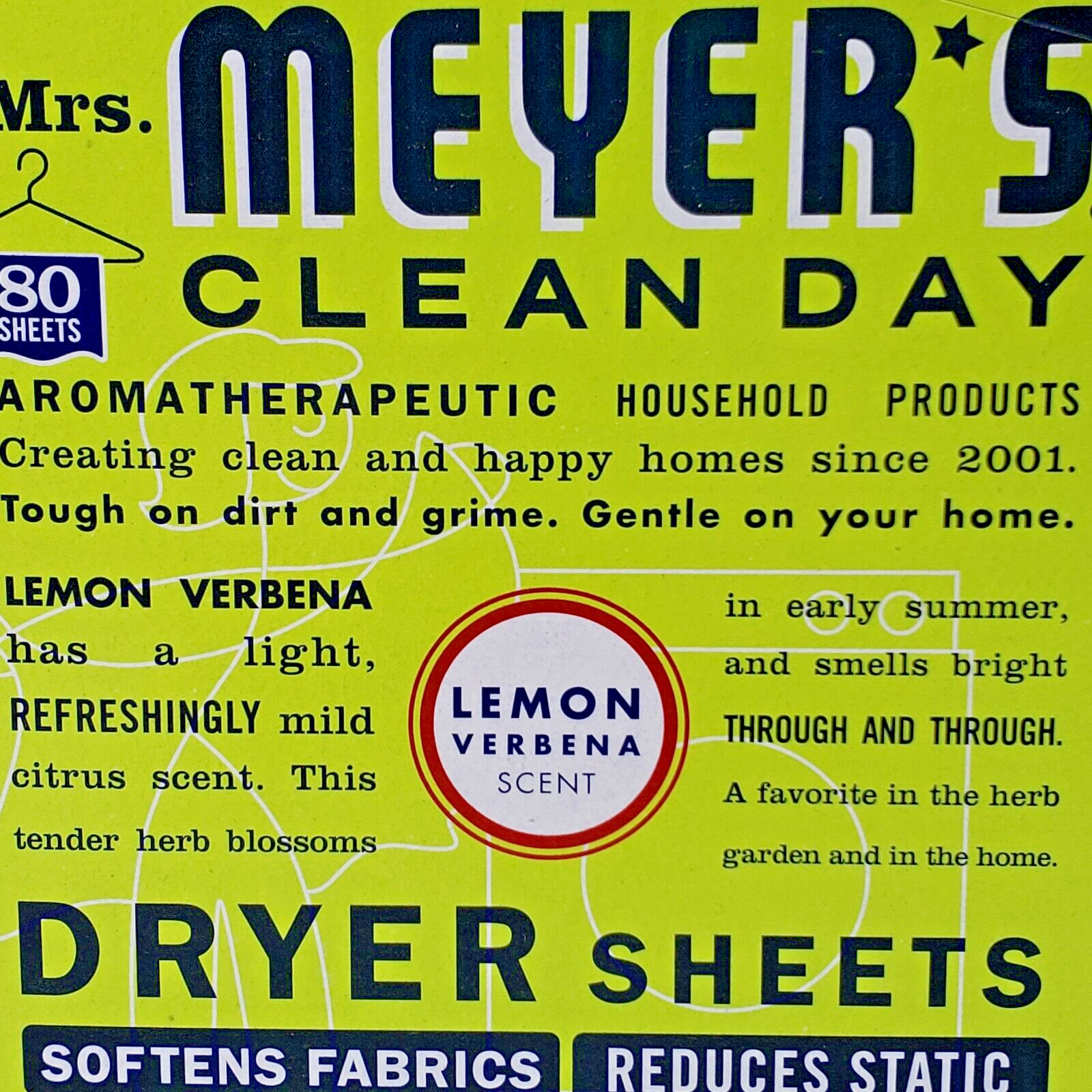 Mrs. Meyer’s Clean Day Dryer Sheets Lemon Verbena Scent 80 Paper Sheets