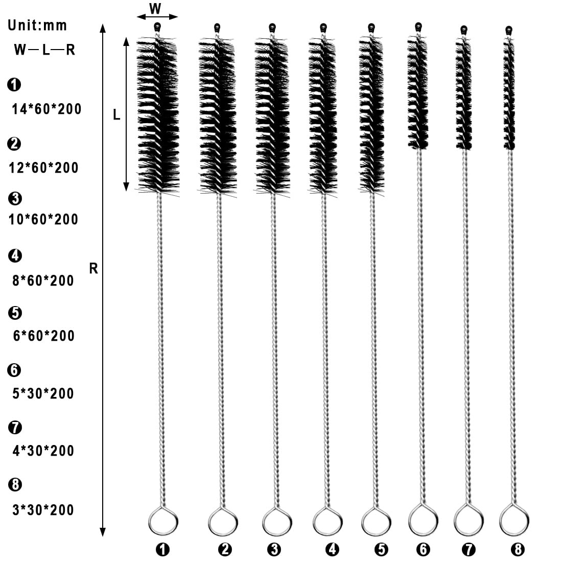 10 Pcs Pipe Tube Cleaning Wire Brushes 8 Sizes 8 Inch Brass Steel Round