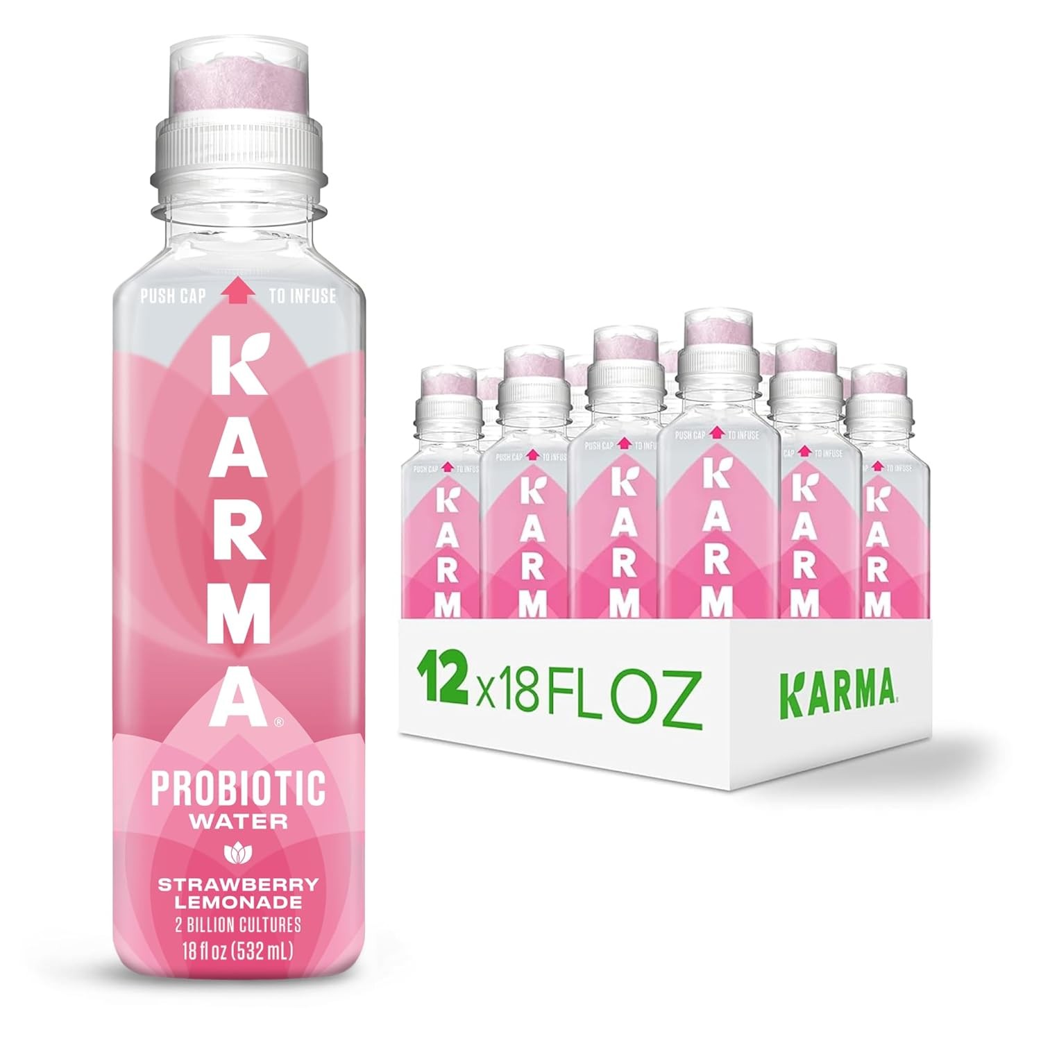 Karma Probiotic Water – 12 Pack, Strawberry Lemonade Drink – Immune & Gut Heal