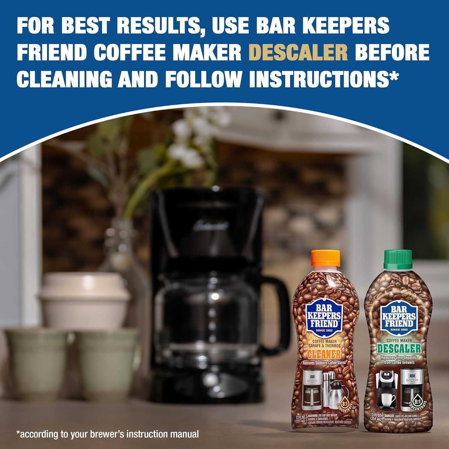 Bar Keepers Friend Coffee Maker Cleaner (2 X 12 Oz) Removes Stains & Oily Residu
