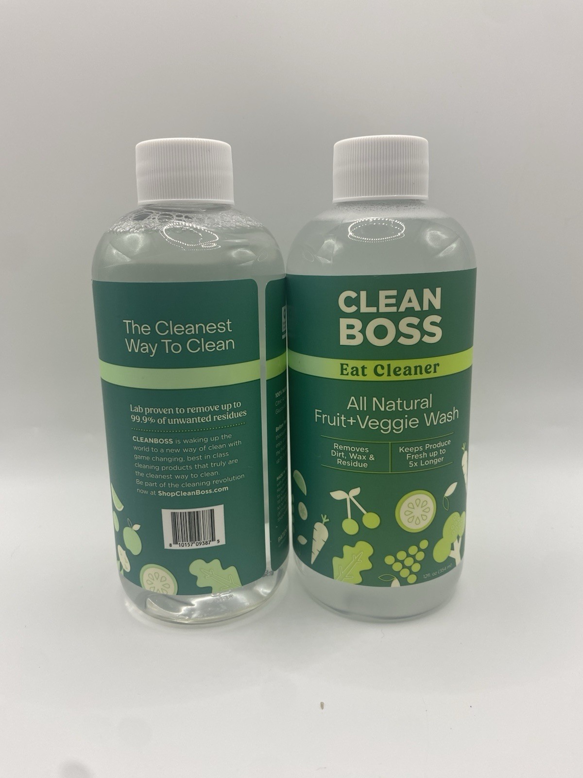 LOT OF 2 Clean Boss Eat Cleaner All Natural Fruit + Veggie Wash Refills 354ml