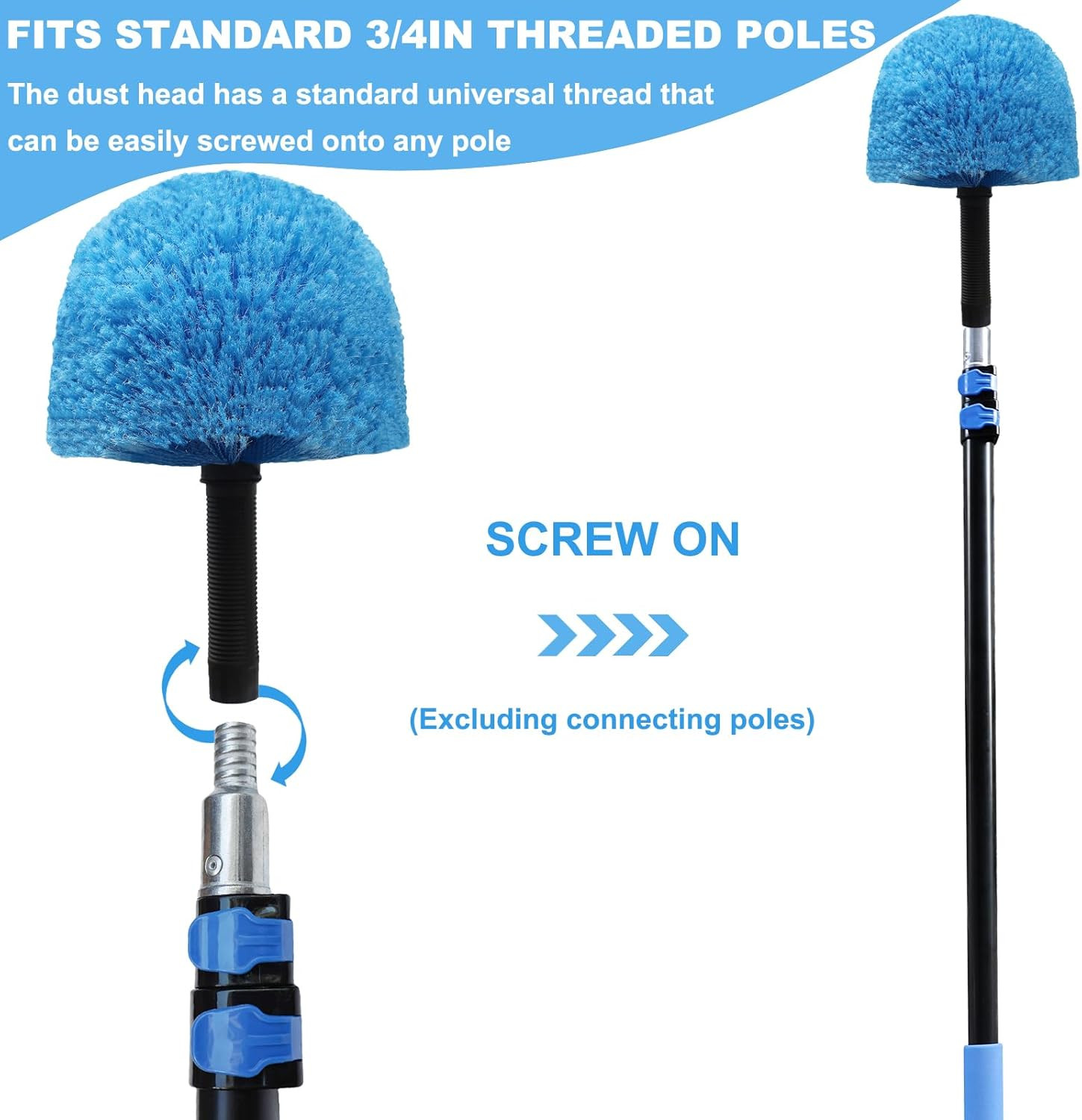 2 Pack Blue Twist-On Cobweb Duster Head Brush – Efficient Indoor & Outdoor Sp…