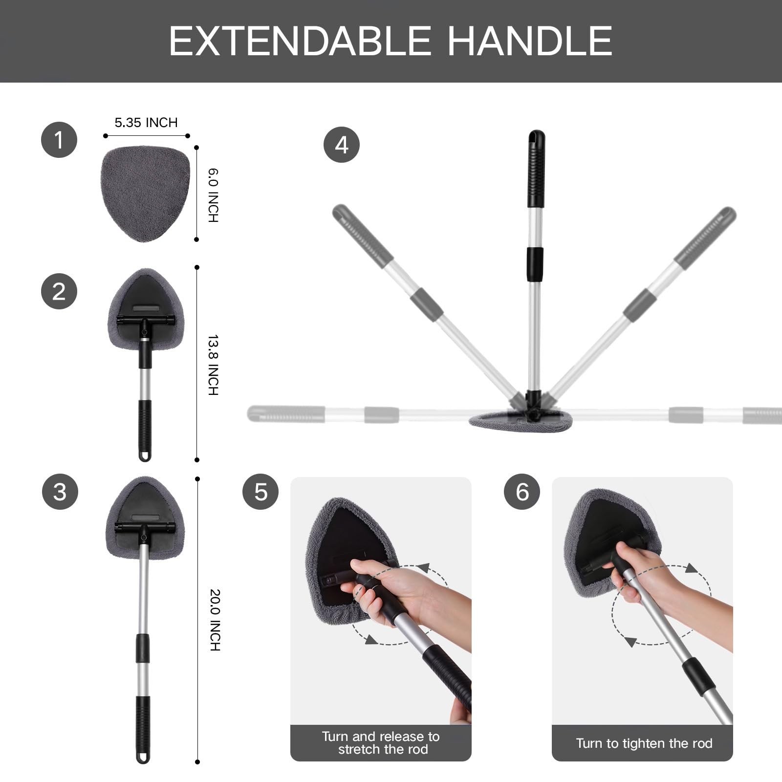 Windshield Cleaner Tool Kit with Microfiber Pads, Spray Bottle & Extendable