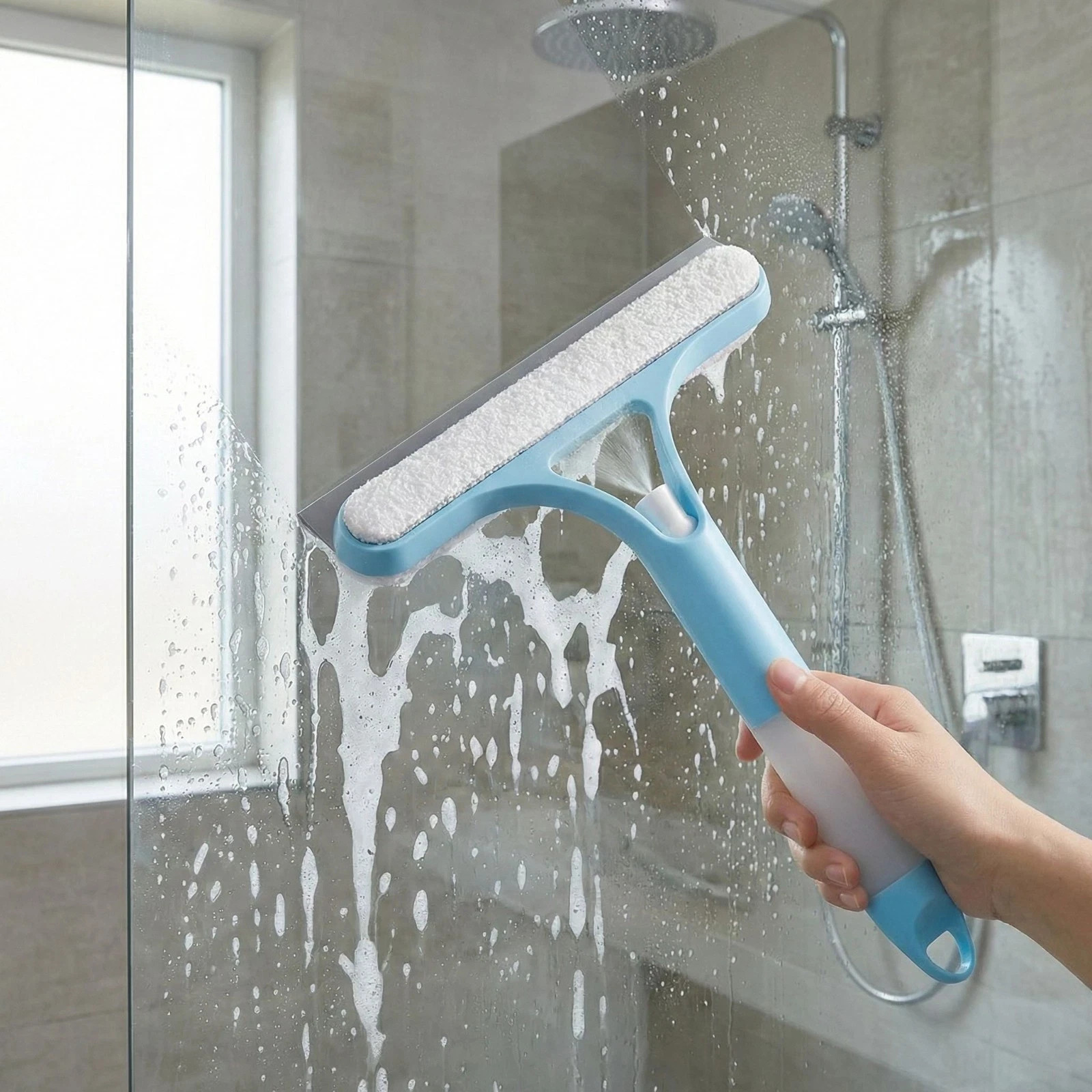 2-in-1 Spray Glass Cleaner Squeegee with Microfiber Pad Window Cleaning Tool
